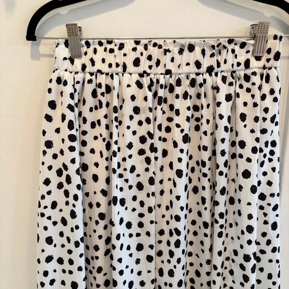 Amazon Womens Polka Dot Animal Print Black White Midi Skirt Elastic Waist Size M